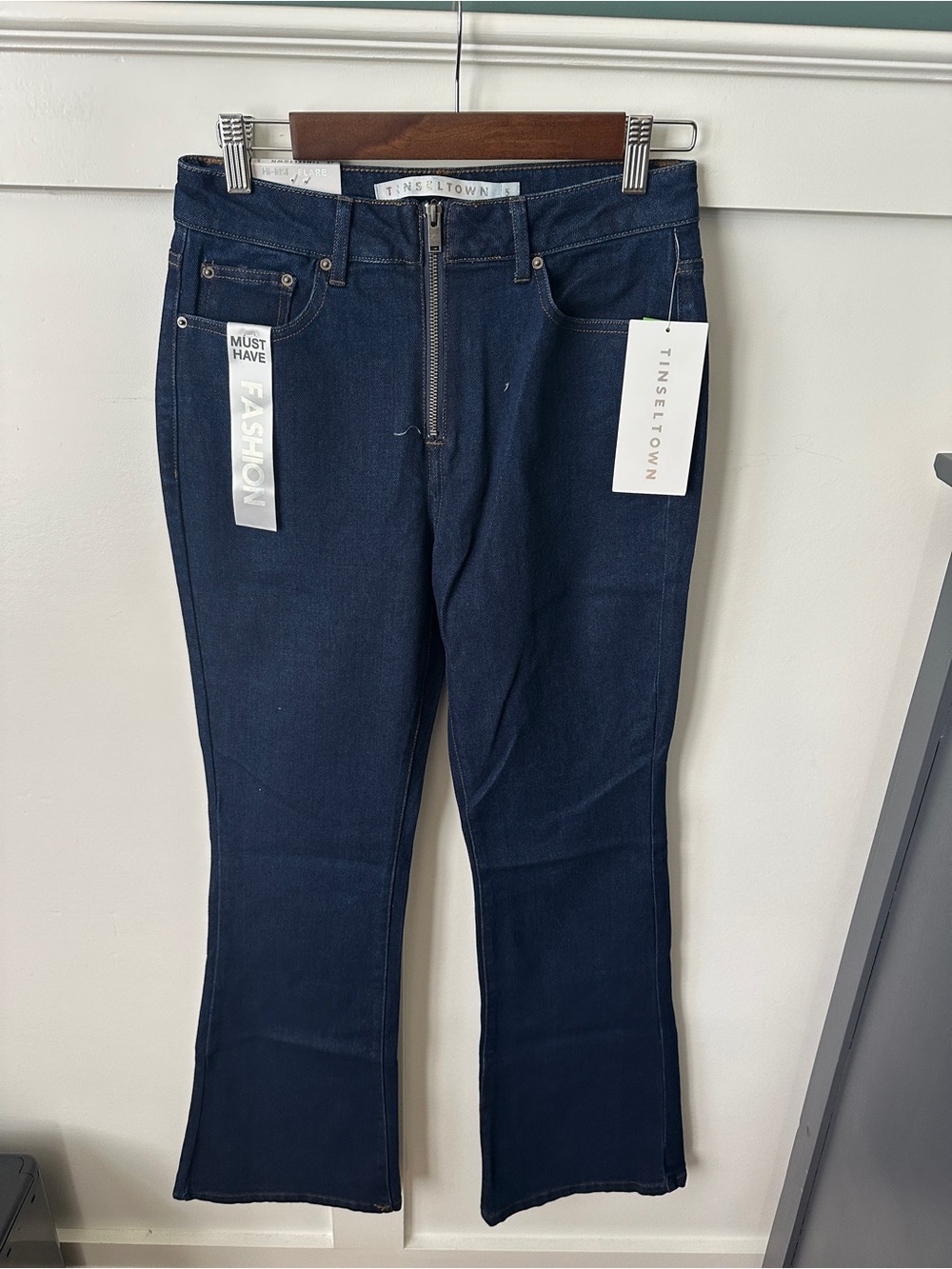 Tinseltown Navy Zip-Front Flare Jeans